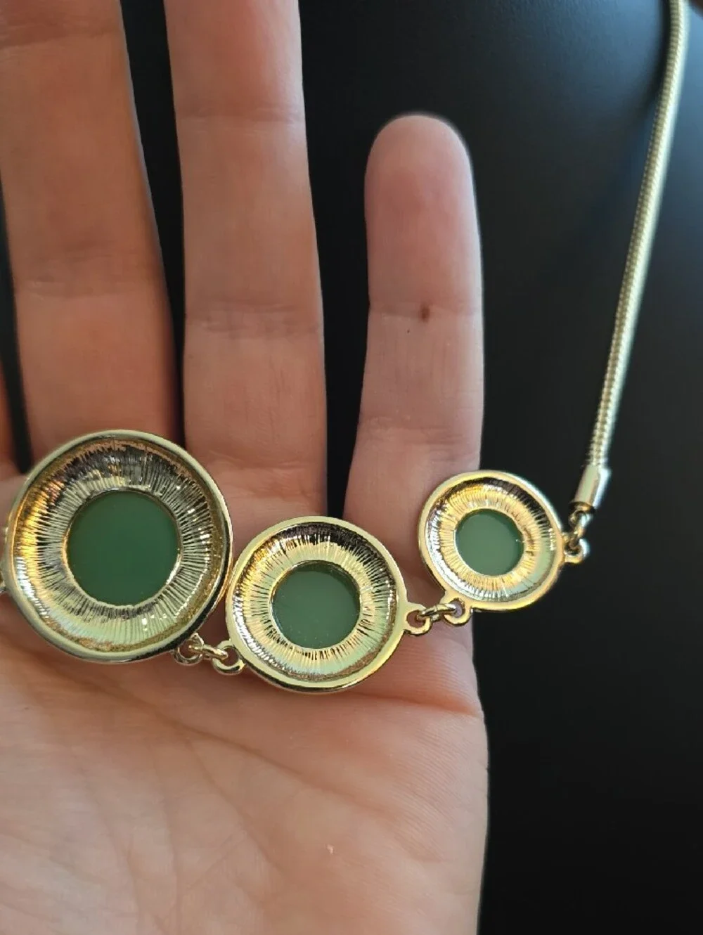 Vintage Signed Monet Gold-Tone Collar Statement Necklace - Mint Green Cabochons